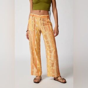 Urban Outfitters BDG Rae Linen Printed Cargo Pant In Orange Multi